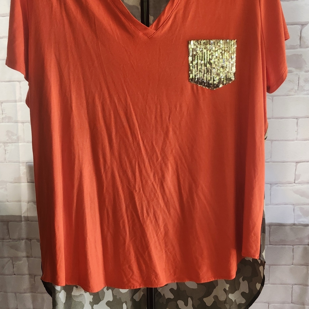 Orange Sequin Pocket Women's Top